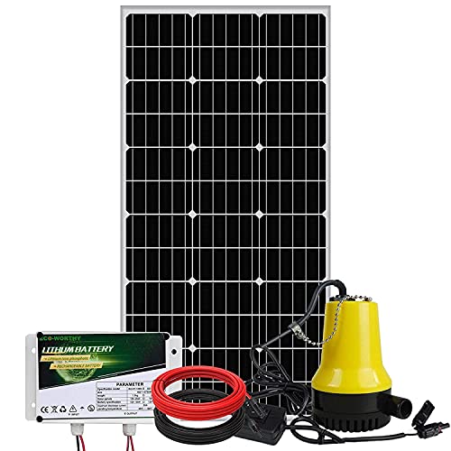 ECO-WORTHY 100W Solar Water Pump Kit - 100W Solar Panel + 12V Water Pump + 6AH Multifunctional Battery + Pair of Cable + Mounting Brackets for Remote Watering, Garden, Farm Irrigation, Tank Filling