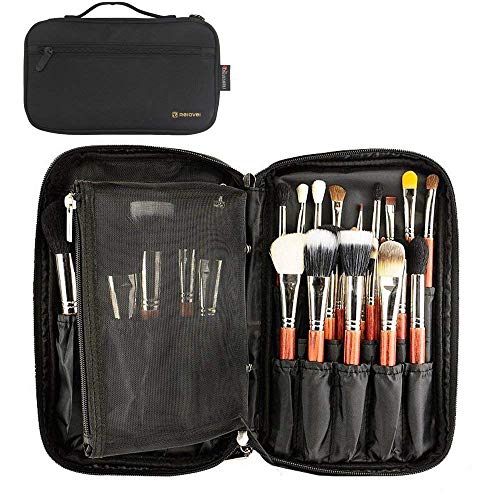 Professional Cosmetic Case Makeup Brush Organizer Makeup Artist Case with Belt Strap Holder Multi functional Cosmetic Bag Makeup Handbag for Travel & Home Gift (Black)