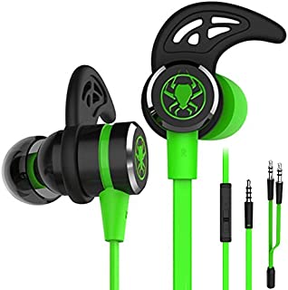 Wired E-Sport Earphone Noise Cancelling Stereo Bass Gaming Headphone with Mic, KEKU 3.5mm HiFi Earbuds with Extension Cable and PC Adapter for PC, Laptop and Cellphones (Green)