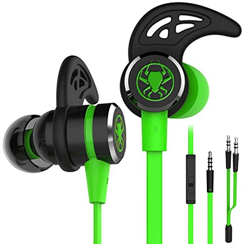 Wired E-Sport Earphone Noise Cancelling Stereo Bass Gaming Headphone with Mic, KEKU 3.5mm HiFi Earbuds with Extension Cable and PC Adapter for PC, Laptop and Cellphones (Green)