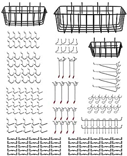 Tanice 102PCS Peg Board Hook Set with 3 Packs Pegboard Baskets Garage Organizer Bins Hanging Organize Tools for Garage Kitchen Craft Room