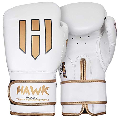 Hawk Boxing Gloves for Men & Women Training Pro Punching Heavy Bag Mitts MMA Muay Thai Sparring Kickboxing Gloves (White, 16 oz)