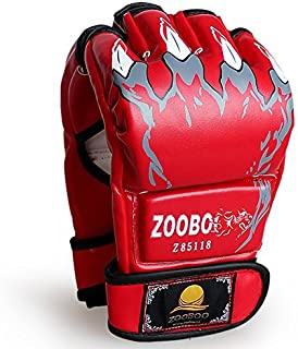 ZooBoo Punching Gloves, Half-Finger Boxing Gloves MMA Mitts with Wrist Band for Sanda Kickboxing Sparring Bag Training (One Size Fits Most)-Red