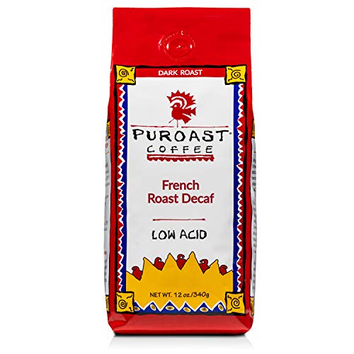 Puroast Low Acid Whole Bean Coffee, Decaf French Roast, High Antioxidant, 12 Ounce Bag