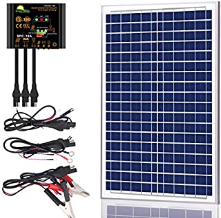 SUNER POWER 30 Watts 12V Off Grid Solar Panel Kit - Waterproof 30W Solar Panel + Photocell 10A Solar Charge Controller with Work Time Setting + SAE Connection Cable Kits