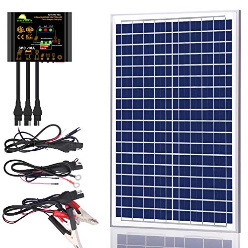 SUNER POWER 30 Watts 12V Off Grid Solar Panel Kit - Waterproof 30W Solar Panel + Photocell 10A Solar Charge Controller with Work Time Setting + SAE Connection Cable Kits