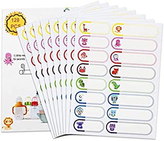 128pcs Waterproof Name Stickers for Kids, Baby Bottle Labels for Daycare, Self-Laminating Write-On Self-Adhesive Labels, School Name Tags, Food Labels Dishwasher Safe, Freezer Safe