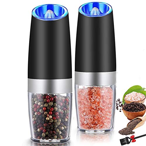 Gravity Electric Salt and Pepper Grinder Set, Automatic Pepper and Salt Mill Grinder Battery-Operated with Adjustable Coarseness, LED Light, One Hand Operated By Rongyuxuan