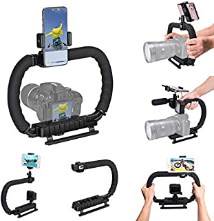 DSLR /Mirrorless / Action Camera Camcorder Phone Stabilizer 3-Shoe 2-handed Vlog Video Holder Rig Low Position Shooting Steadycam Mount Detachable Grip Fit for GoPro Sony Canon Nikon DV iPhone Samsung