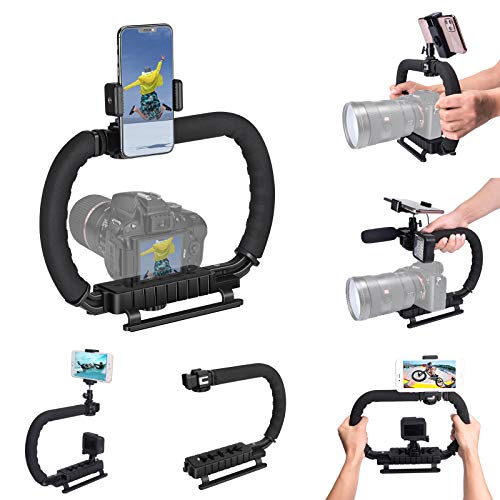 DSLR /Mirrorless / Action Camera Camcorder Phone Stabilizer 3-Shoe 2-handed Vlog Video Holder Rig Low Position Shooting Steadycam Mount Detachable Grip Fit for GoPro Sony Canon Nikon DV iPhone Samsung