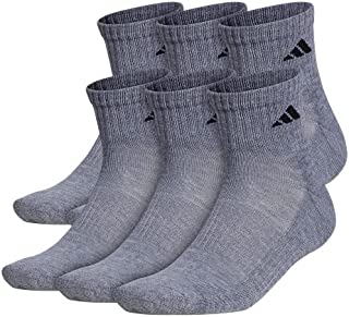 adidas Men's Athletic Cushioned Quarter Sock (6-Pair), Heather Grey/Black, Large, (Shoe Size 6-12)