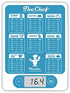 Mackie The Chef Food Scale Digital Kitchen Scale Grams and Oz Easy Precision for Cooking Baking Meal Prep, Baking Conversion Table an American Co.