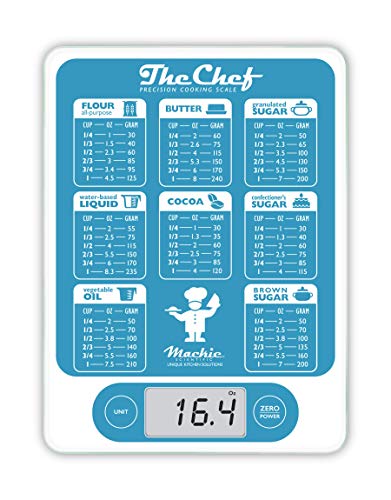 Mackie The Chef Food Scale Digital Kitchen Scale Grams and Oz Easy Precision for Cooking Baking Meal Prep, Baking Conversion Table an American Co.