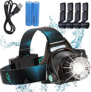 Rechargeable Headlamp, Hard Hat Light  Adults LED Headlamp Flashlight, Perfect Headlamps for Camping, Head Lamps for Adults, Head Flashlight, Lamparas Recargables.by QS USA