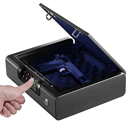 Biometric Gun Safe, BILLCONCH Pistol Safe Two Small Guns Capacity with APP Auto-Open Lid, Handgun Safe with Silent Mode