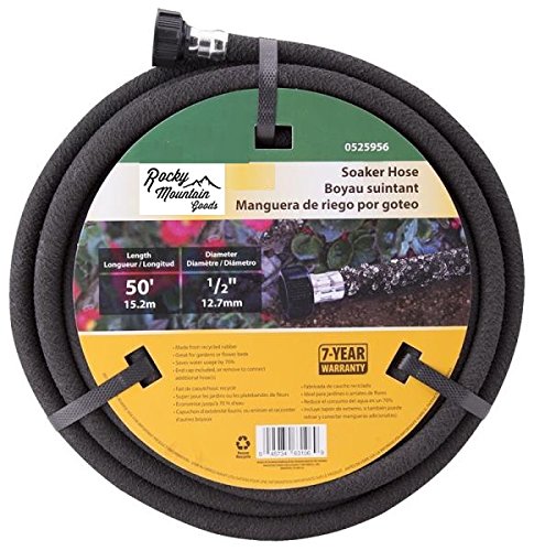 Rocky Mountain Goods Soaker Hose - Heavy Duty Rubber - Saves 70% Water - End Cap Included for Additional Hose Connect - Great for Gardens/Flower beds - Reinforced Fittings (50-Feet by 1/2-Inch)