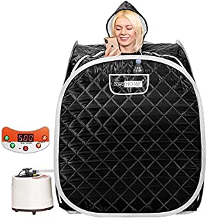 VIVOHOME Portable Personal Steam Sauna Spa with 2L 900 Watt Steamer, 9 Temperature Levels, 99 Minutes Timer, Remote Control, Foldable Chair, Carrying Bag Folding Home Therapeutic Sauna Spa Tent Black