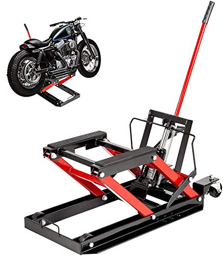 VEVOR Hydraulic Motorcycle Scissor Jack with 1,700LBS Load Capacity, Portable Motorcycle Lift Table, Adjustable Motorcycle Lift Jack, Motorcycle Lift Stand Must-Have in Garage (1700lbs, Black and Red)