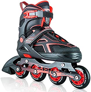 2PM SPORTS Torinx Red Black Boys Adjustable Inline Skates, Fun Skates for Kids, Beginner Roller Skates for Girls, Men and Ladies - Medium (1Y-4Y US)