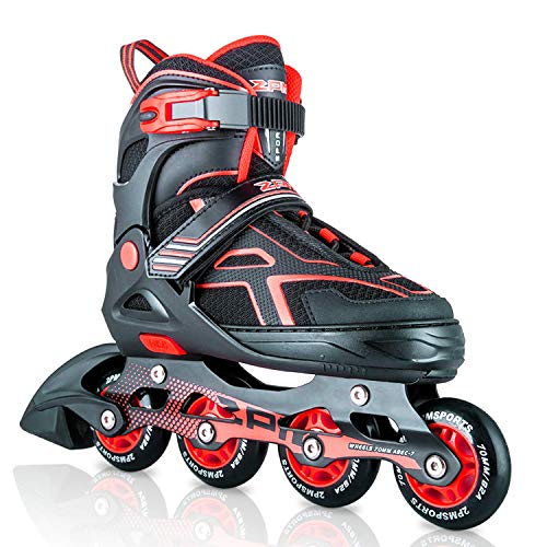 2PM SPORTS Torinx Red Black Boys Adjustable Inline Skates, Fun Skates for Kids, Beginner Roller Skates for Girls, Men and Ladies - Medium (1Y-4Y US)