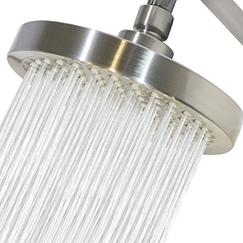 High Pressure Shower Head- 6 inch-Luxury Brushed Nickel shower heads-with removable water flow restrictor- tool free installation includes Teflon tape (brushed nickel)