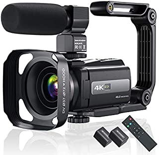 4K 60FPS Video Camera Camcorder Ultra HD 48MP YouTube Camera Vlogging WiFi Digital Camera Recorder IPS Touch Screen IR Night Shot Camcorder with Microphone, 2.4 G Remote, Stabilizer, Hood, Batteries