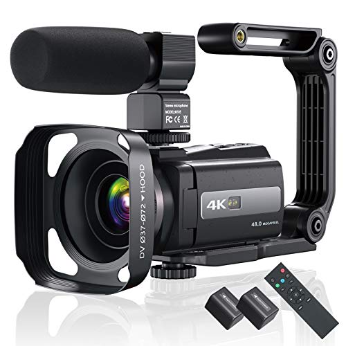 4K 60FPS Video Camera Camcorder Ultra HD 48MP YouTube Camera Vlogging WiFi Digital Camera Recorder IPS Touch Screen IR Night Shot Camcorder with Microphone, 2.4 G Remote, Stabilizer, Hood, Batteries