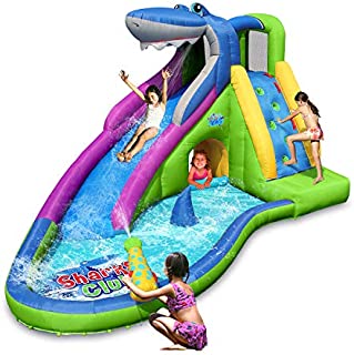 ACTION AIR Inflatable Waterslide, Shark Bounce House with Slide for Wet and Dry, Playground Sets for Backyards, Water Gun & Splash Pool, Durable Sewn with Extra Thick Material, Idea for Kids (9417N)