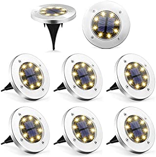 Solpex Solar Ground Lights 8 Pack, 8 LED Solar Powered Disk Lights Outdoor Waterproof Garden Landscape Lighting for Yard Deck Lawn Patio Pathway Walkway (Warm White)