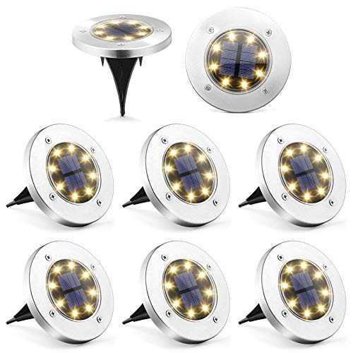 Solpex Solar Ground Lights 8 Pack, 8 LED Solar Powered Disk Lights Outdoor Waterproof Garden Landscape Lighting for Yard Deck Lawn Patio Pathway Walkway (Warm White)