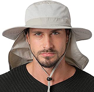 Jormatt Outdoor Fishing Sun Hat Waterproof UV Protection Wide Brim Sun Hat with Flap Neck Cover Mesh Breathable Foldable Safari Cap Unisex UPF 50+, Light Gray