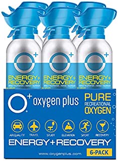 Oxygen Plus 99.5% Pure Recreational Oxygen Cans  O+ Biggi 6-Pack  Natural Breathing Remedy for Energy, Recovery  11 Liter Cans, 50+ Uses  USA-Made Facility Oxygen  High-Purity Canned Oxygen