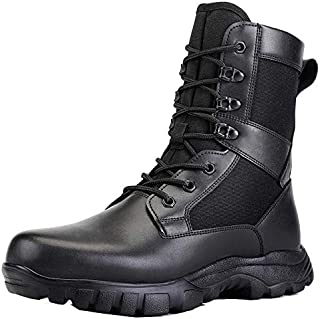 Mens Steel Toe Combat Tactical Military Boots, Ultralight High Top Leather Hunting Work Army Boots Side Zipper Hiking Boots,Black-42