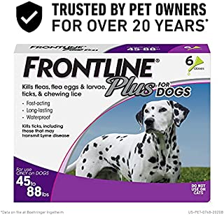 Frontline Plus Flea and Tick Treatment for Dogs (Large Dog, 45-88 Pounds, 6 Doses)