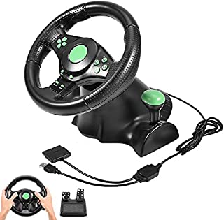 Pomya Gaming Steering Wheel(23 cm),Realistic Design,Pedals for Xbox 360/ PS2/ PS3, and PC