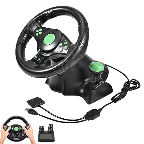 Pomya Gaming Steering Wheel(23 cm),Realistic Design,Pedals for Xbox 360/ PS2/ PS3, and PC