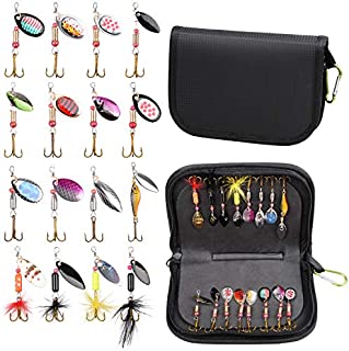 Fishing Lures for Bass, 16pcs Spinner Lures with Portable Carry Bag, Bass Lures Trout Lures Hard Metal Spinner Baits Kit