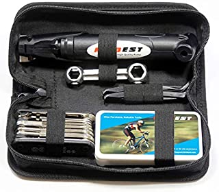 Kitbest Bike Repair Tool Kit. Bicycle Tire Pump, Tire Puncture Repair Kit, Bike Multi Tool Set, Glueless Tire Patches, Bicycle Tire Lever and Portable Bike Bag. Emergency All in One Bike Tool