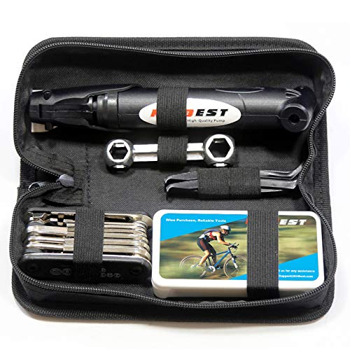 Kitbest Bike Repair Tool Kit. Bicycle Tire Pump, Tire Puncture Repair Kit, Bike Multi Tool Set, Glueless Tire Patches, Bicycle Tire Lever and Portable Bike Bag. Emergency All in One Bike Tool