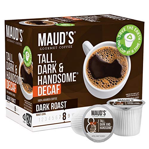 Maud's Dark Roast Decaf Coffee (Decaf Tall Dark and Handsome) 24ct. Solar Energy Produced Recyclable Single Serve Decaf Dark Roast Coffee Pods, 100% Arabica Coffee California Roasted, KCup Compatible