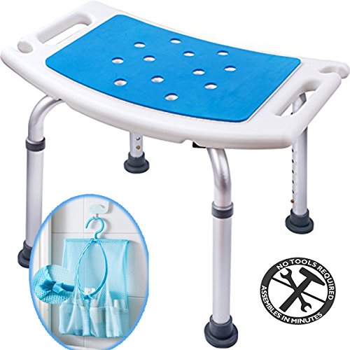 Medokare Shower Stool - Padded Shower Chair with Handles for Bathtub - Tote Bag, Adjustable, Tool-Free Assembly Bathroom Stool Designed for Seniors & Elderly Adults