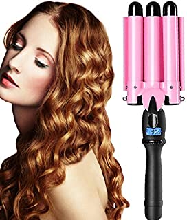 3 Barrel Curling Iron Wand 1 inch Ceramic Tourmaline Triple Barrels Beach Hair Waver Curler for Deep Waves,LCD Temperature Display Crimper Fast Heating Hair Curlers Adjustable from 80 to 210