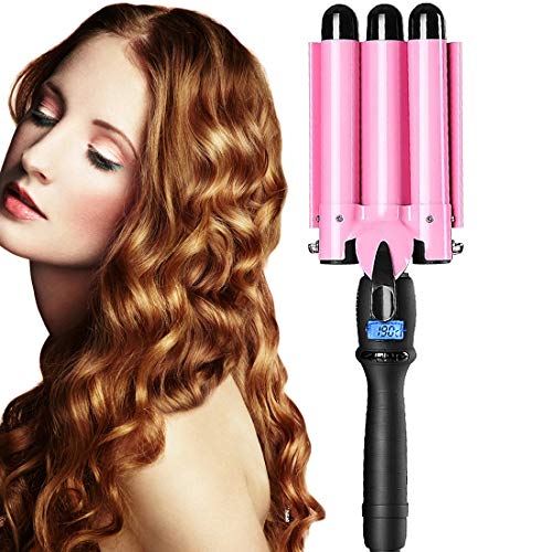 3 Barrel Curling Iron Wand 1 inch Ceramic Tourmaline Triple Barrels Beach Hair Waver Curler for Deep Waves,LCD Temperature Display Crimper Fast Heating Hair Curlers Adjustable from 80 to 210