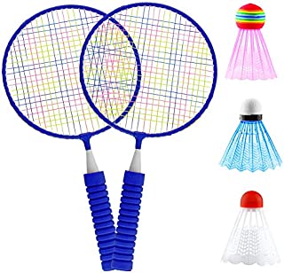 NSEN 1 Pair Badminton Rackets for Kids, Lightweight Badminton Racquets Set for Children, Badminton Racket Set of 2, Suitable for Beginner Kids Outdoor Indoor Sport Games, with 3 Shuttlecocks (Blue)