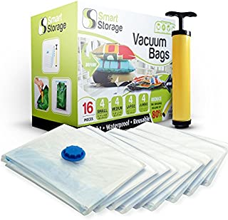 Smart Storage Vacuum Storage Bags, 16 Pack Space Saver Bags for Clothes, Pillows & Bedding, Travel Luggage | Vacuum Seal Storage Bags