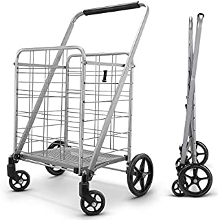 Newly Released Grocery Utility Flat Folding Shopping Cart with 360° Rolling Swivel Wheels Heavy Duty & Light Weight Extra Large Utility Cart