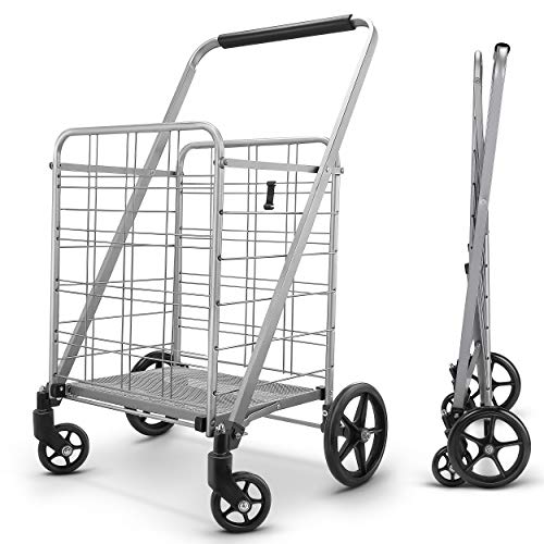 Newly Released Grocery Utility Flat Folding Shopping Cart with 360° Rolling Swivel Wheels Heavy Duty & Light Weight Extra Large Utility Cart