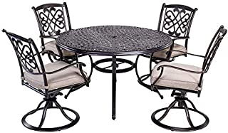 dali 5 Piece Outdoor Dining Set Patio Furniture, Deep Cushioned Aluminum Swivel Rocker Chair Set with 48 inch Round Alum Casting Table