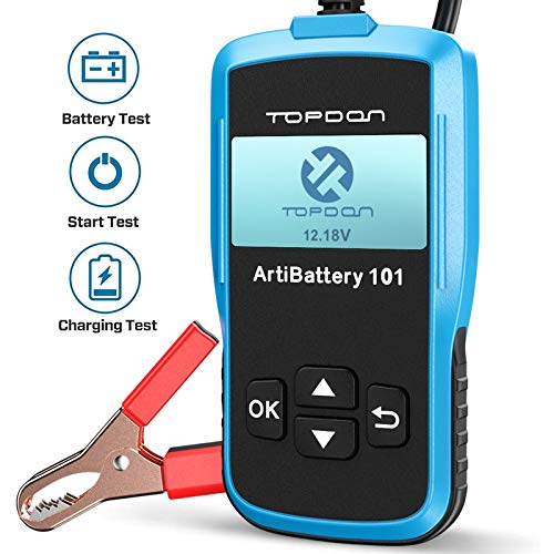 TT TOPDON Car Battery Tester AB101 12v Car Battery Load Tester on Cranking Charging Systems, 100-2000 CCA Alternator Analyzer Automotive for Cars/SUVs/Light Trucks with Flooded AGM Gel Types