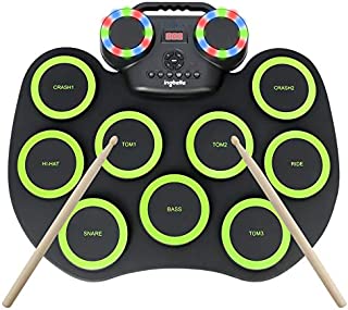 Electronic Drum Kit 9 Pads Roll-up Practice Drum Set With Colorful Lights for 8h Playing With Built-in Speaker, Headphone, USB MIDI Jack for Kids, Teens, and Adults Beginner, Best Birthday Gift